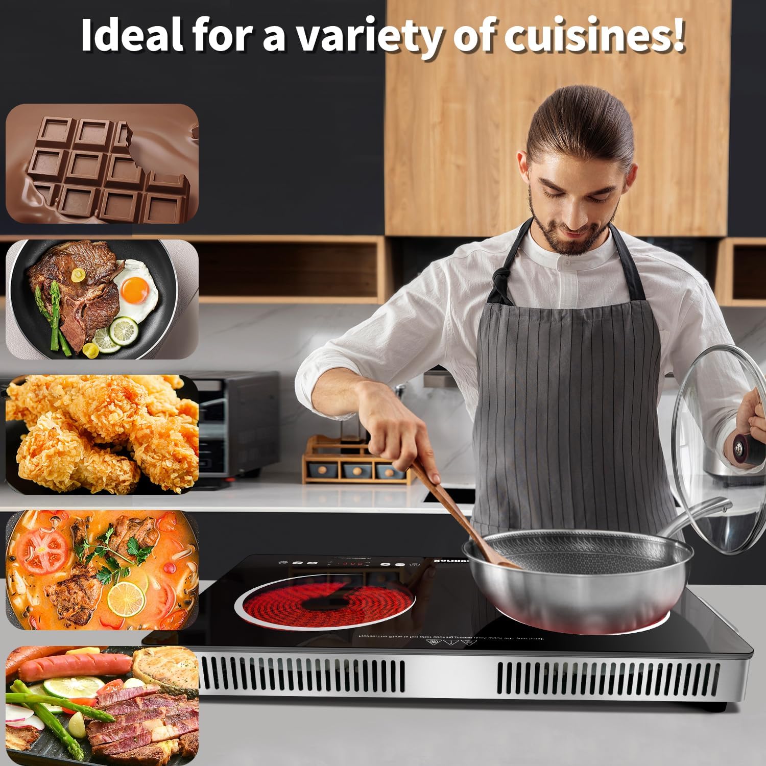 Detalle de Karineer 2 Burner Electric Cooktop 110V — Portable 24-Inch Ceramic Countertop Stove