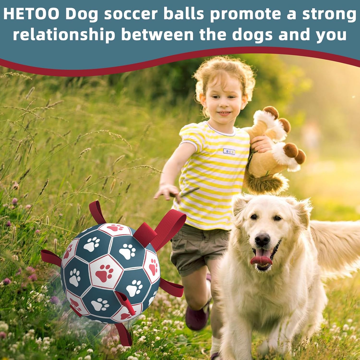Detalle 2 de HETOO Dog Toys Extra Large Football with Straps (9 Inch) – Durable Interactive Tug & Fetch Toy for Large Dogs