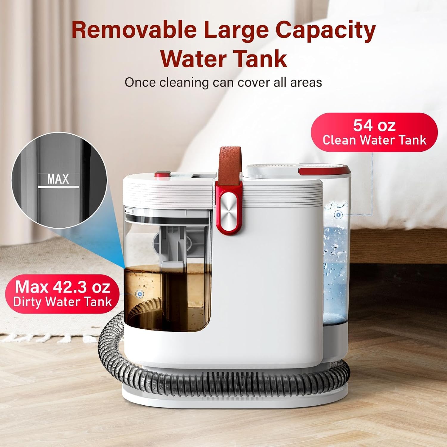 Thumbnail 6 de WURESE DY-508B Portable Carpet Spot Cleaner, 500W, Dual Tanks, Red