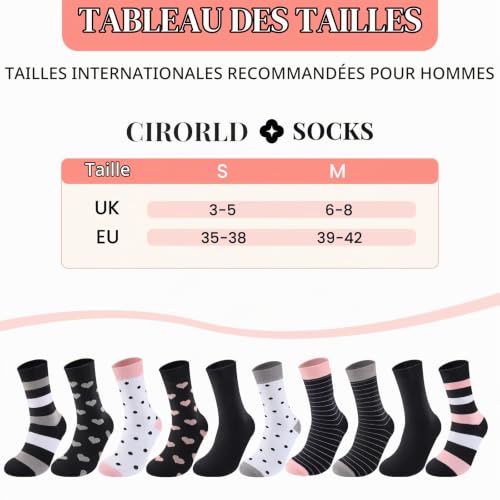 Detalle de Cirorld 10 paires de chaussettes femme mi-hautes, coton peigné, taille 39-42