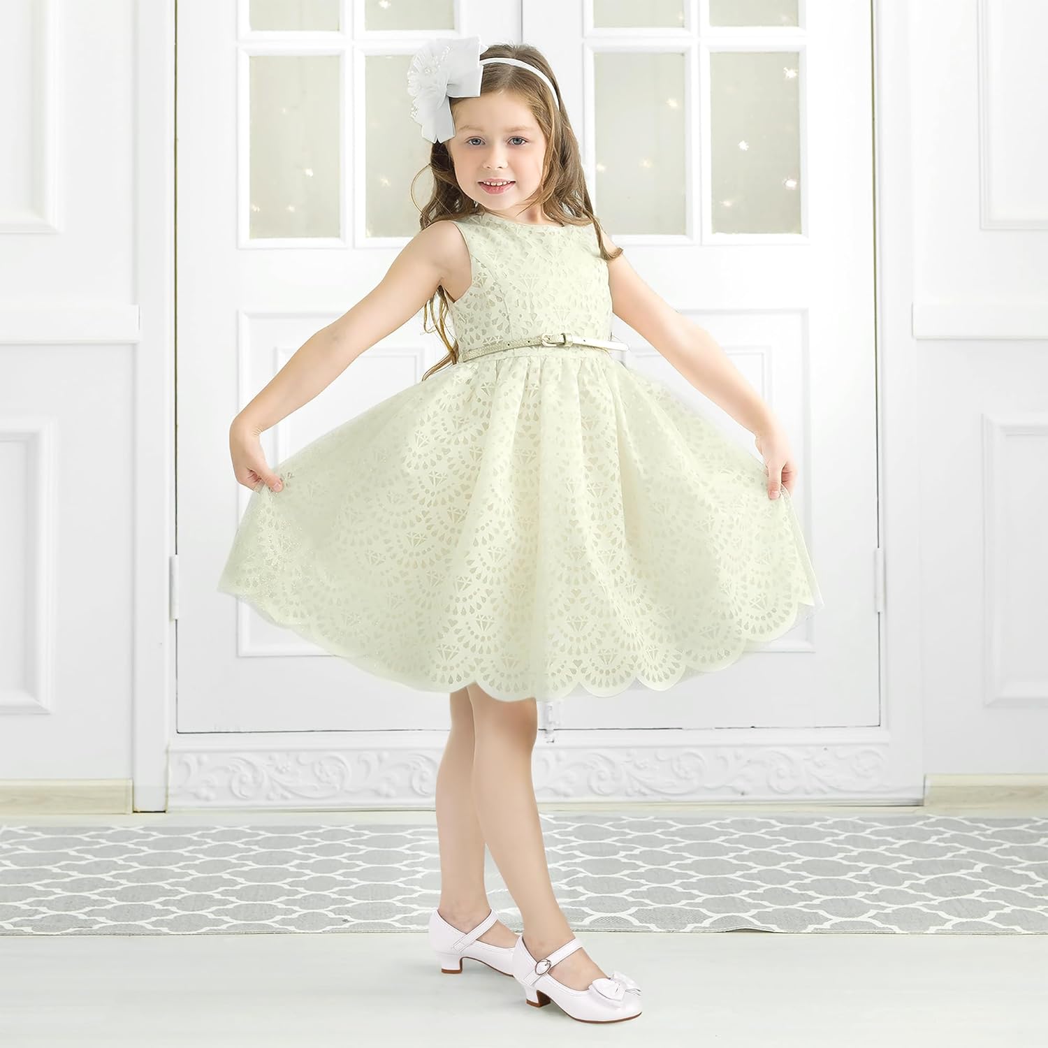 Thumbnail 1 de PANDANINJIA Girls Jada Dress Mary Jane Pumps with Bow - Low Heels for Toddler & Little Kids