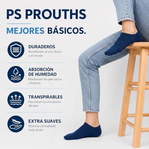 Thumbnail 4 de PS PROUTHS – Calcetines tobilleros transpirables (AZUL MARINO), 12 pares, tallas 35-40 y 40-46