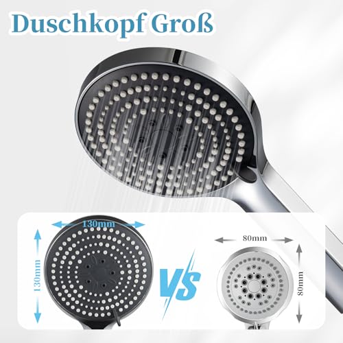 Detalle de OFFO Duschkopf XXL mit 6 Strahlarten – großflächig, wassersparend, Chrom