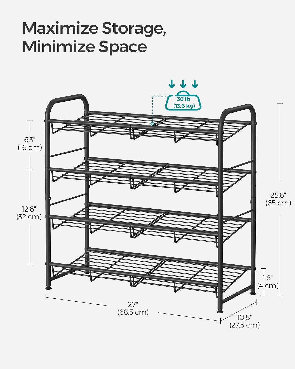 Detalle 1 de SONGMICS Metal Shoe Rack, 4-Tier