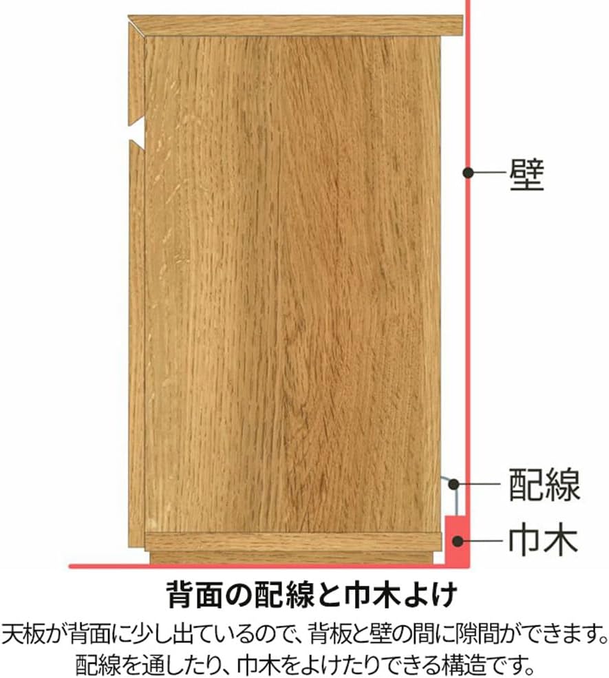 Detalle de 白井産業 ナチュリカ NTU-7090DHNA リビングキャビネット 幅90cm 扉・引き出し付き