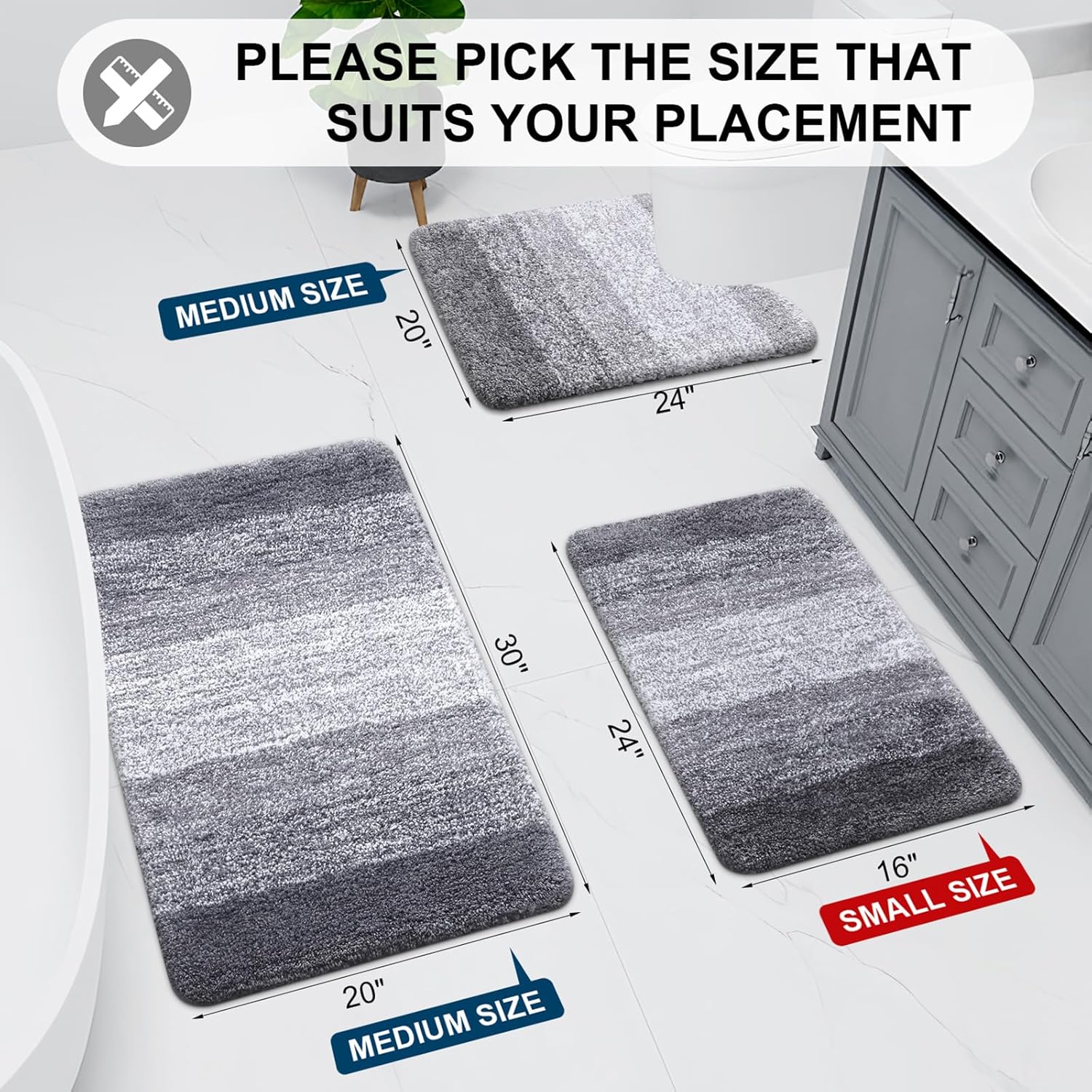 Thumbnail 1 de Arotive Microfiber Bathroom Rugs: Soft, Absorbent, Non-Slip 30x20 Grey Shaggy Mat