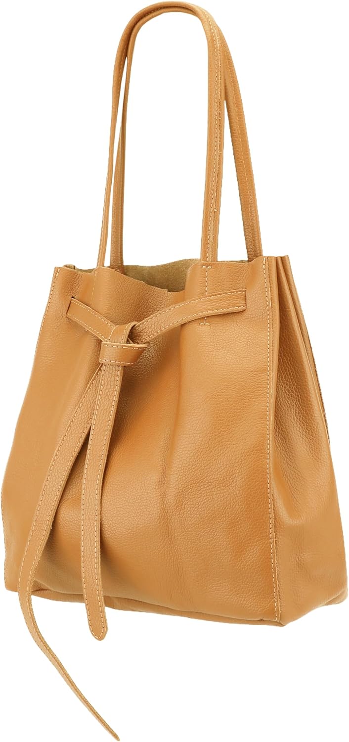 Detalle de SH Leder Sandra G535 – Sac cabas en cuir de vachette véritable avec nœud, poche intérieure et dimensions généreuses