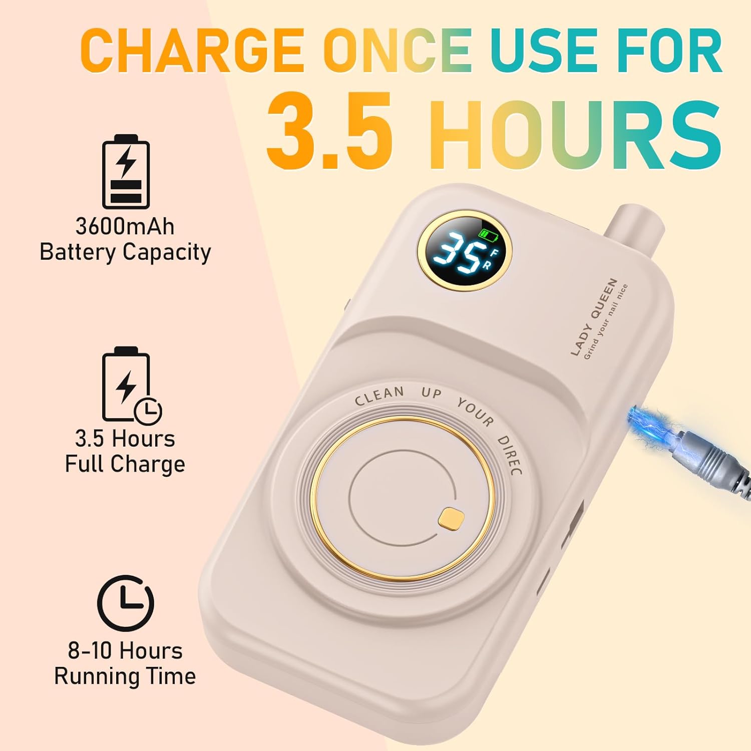 Thumbnail 2 de Portable Electric Nail Drill File, 35,000RPM Cordless E-File with Bits Kit (Pink)