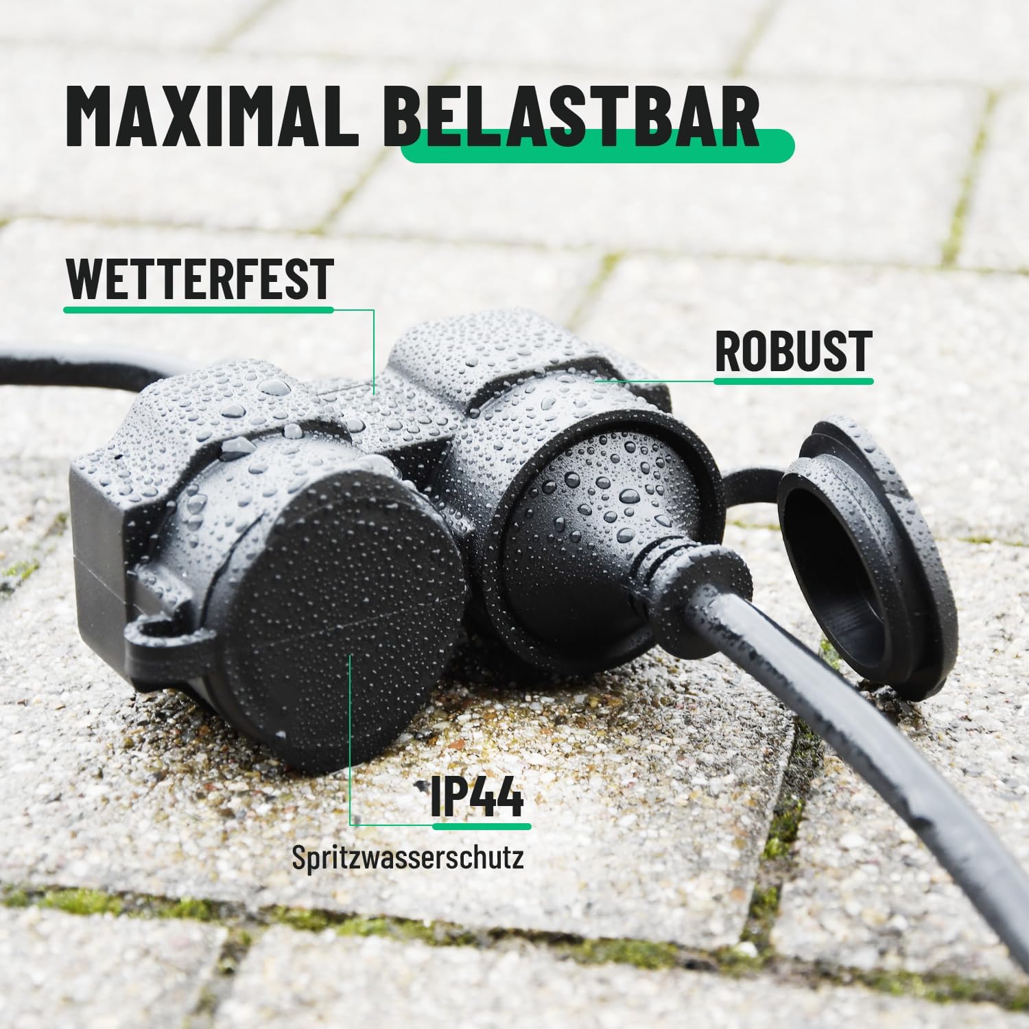 Thumbnail 3 de greate 2fach Verlängerungskabel außen 5 m (IP44) – wasserdicht, 2-fach Mehrfachsteckdose, 3500 W