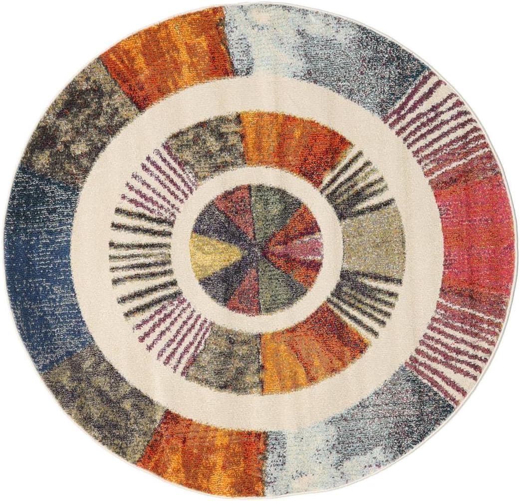 Detalle de RugVista Going round round rug, Ø 150 cm, multicoloured, medium pile