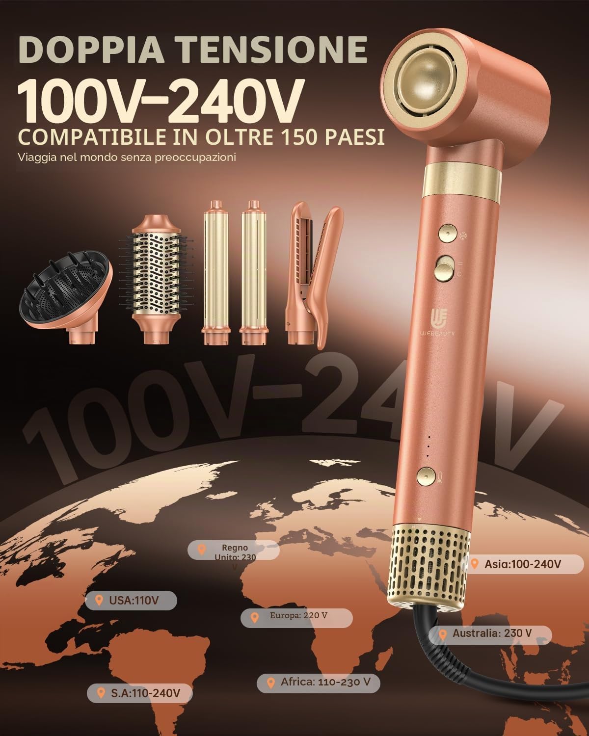 Detalle de webeauty Doppia Tensione 7 in 1 Multistyler con phon, spazzola, piastra, diffusore e 2 arricciacapelli (100–240 V)
