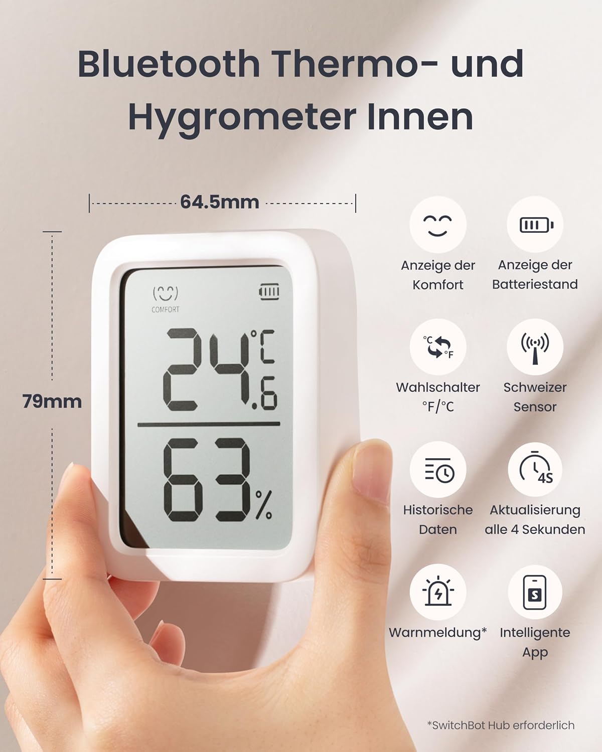 Detalle 2 de SwitchBot Thermometer Hygrometer 68 Tage đĄ
