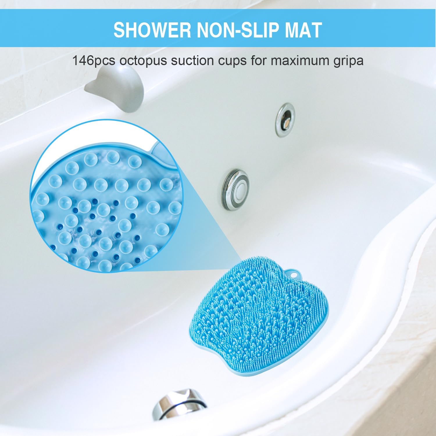 Detalle 2 de BESKAR FS-900 XL Shower Foot Scrubber Mat, Square with Non-Slip Suction Cups