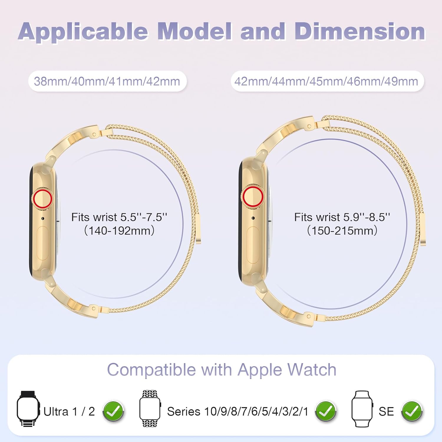 Thumbnail 6 de BRG Thin Mesh Loop X-Shape Diamond Clasp Stainless Steel Magnetic Band for Apple Watch (Women’s, 38/40/41/42mm)