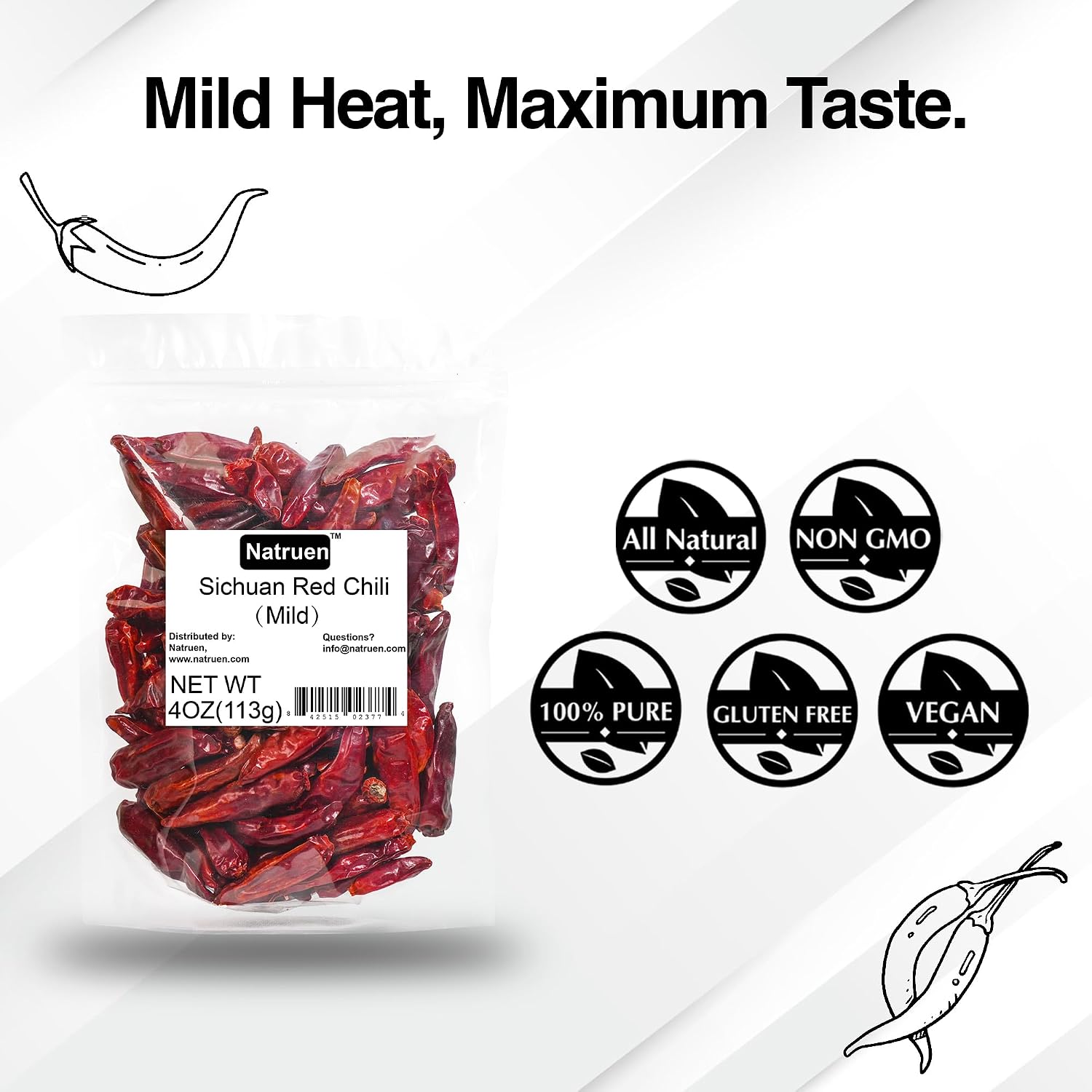 Detalle de Natruen Whole Sichuan Red Chili Pods, 4 oz, Mild Facing Heaven Chilies