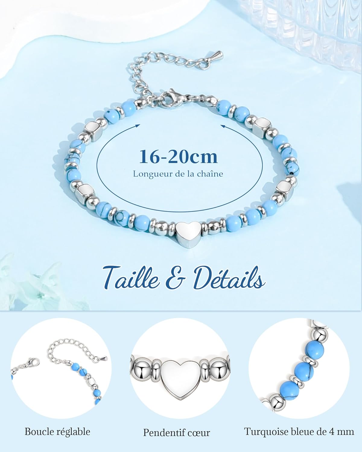 Thumbnail 4 de Seyaa bracelet personnalisé en pierre naturelle avec pendentif cœur turquoise