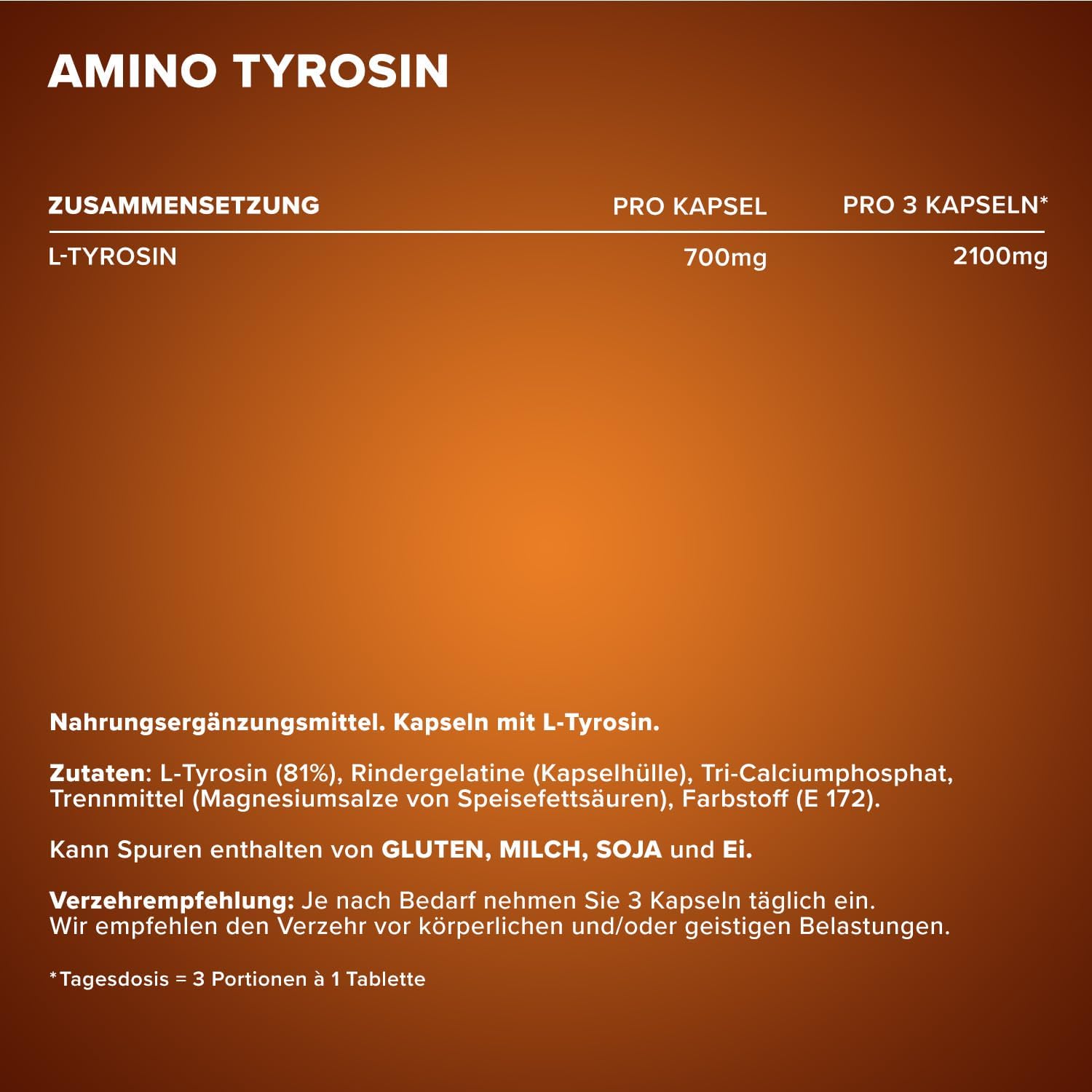 Detalle de IronMaxx Amino Tyrosin – 130 Kapseln, L-Tyrosin 700 mg pro Kapsel