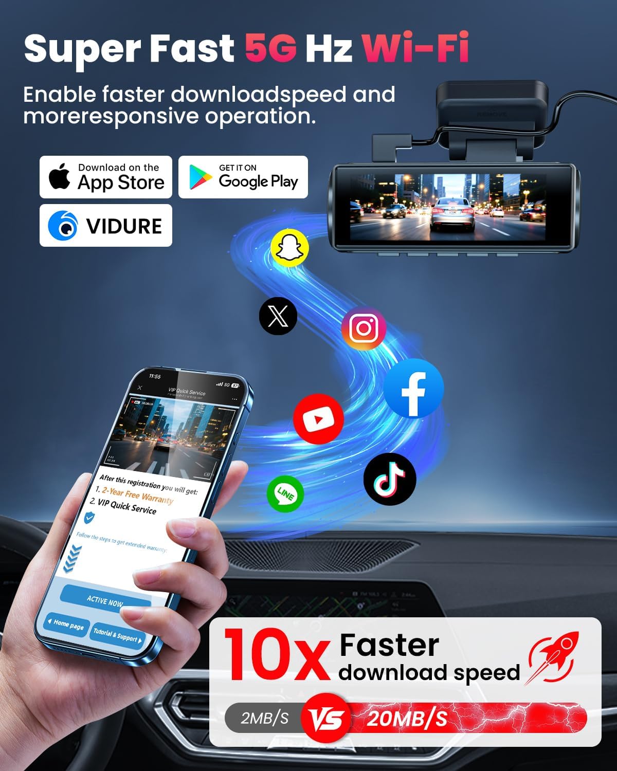 Thumbnail 6 de 4K Dash Cam Front and Rear with 64GB SD Card — Dual 4K/1080P, 5GHz Wi‑Fi, App Control