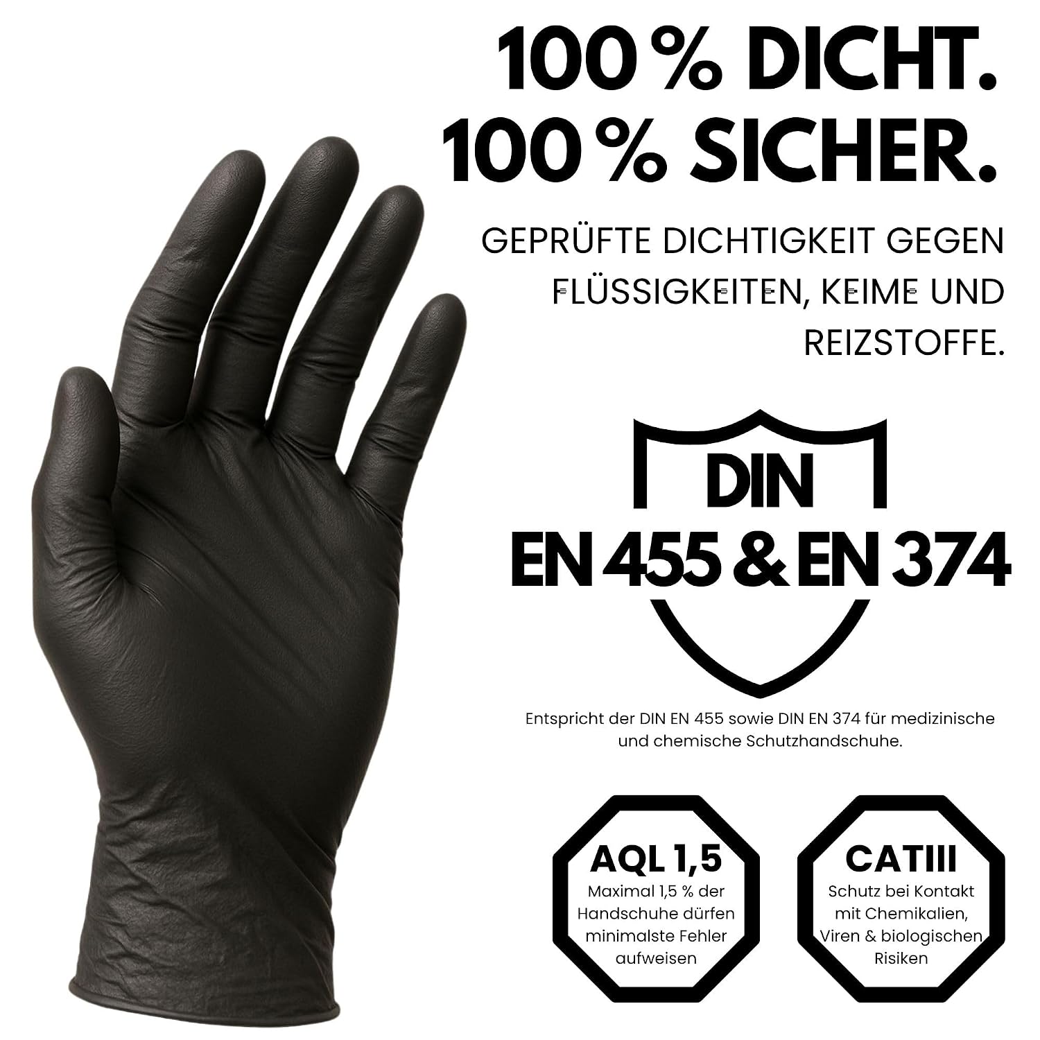 Thumbnail 3 de Einweghandschuhe 100 Stück – Gr. L, Nitril, Schwarz | puderfrei & latexfrei