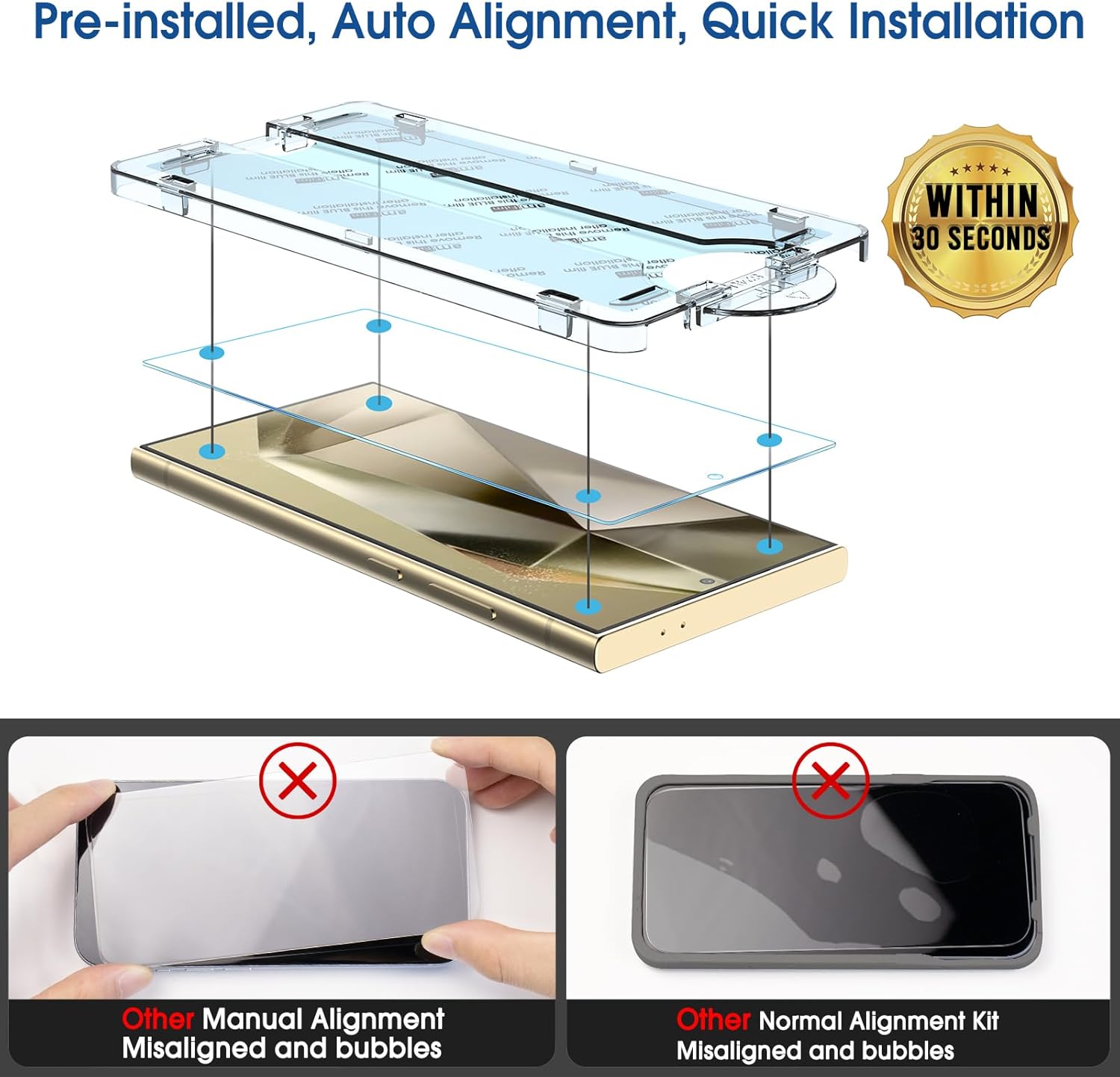 Detalle de amFilm 2 Pack OneTouch Tempered Glass Screen Protector for Samsung Galaxy S24 Ultra 5G
