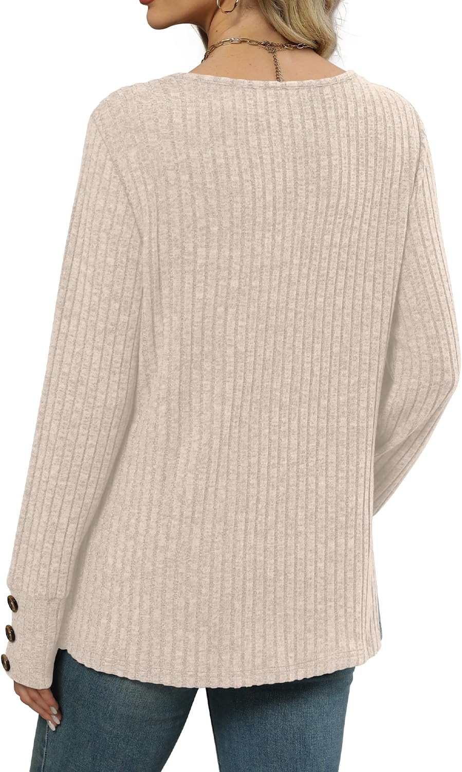 Detalle 2 de WIHOLL Women’s V-Neck Long Sleeve Jumper Top with Button Cuffs (Lightweight Sweatshirt)
