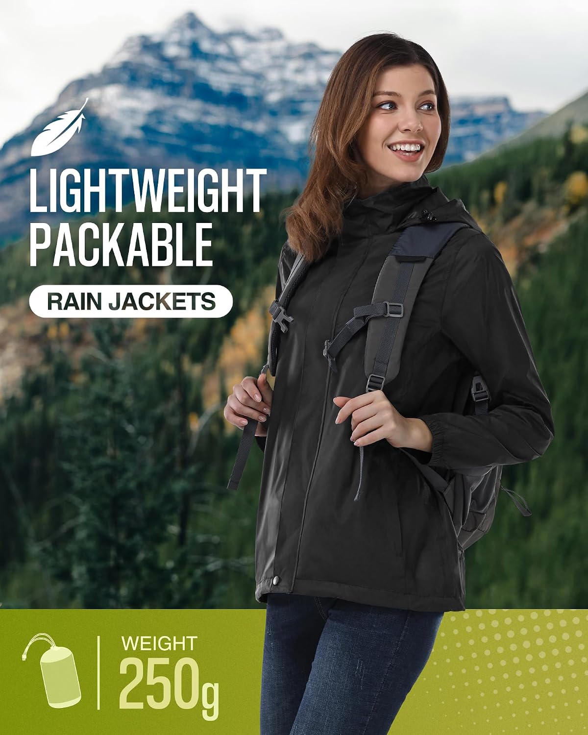 Detalle 2 de 33,000ft Women's Packable Waterproof Rain Jacket with Taped Seams and 4 Pockets