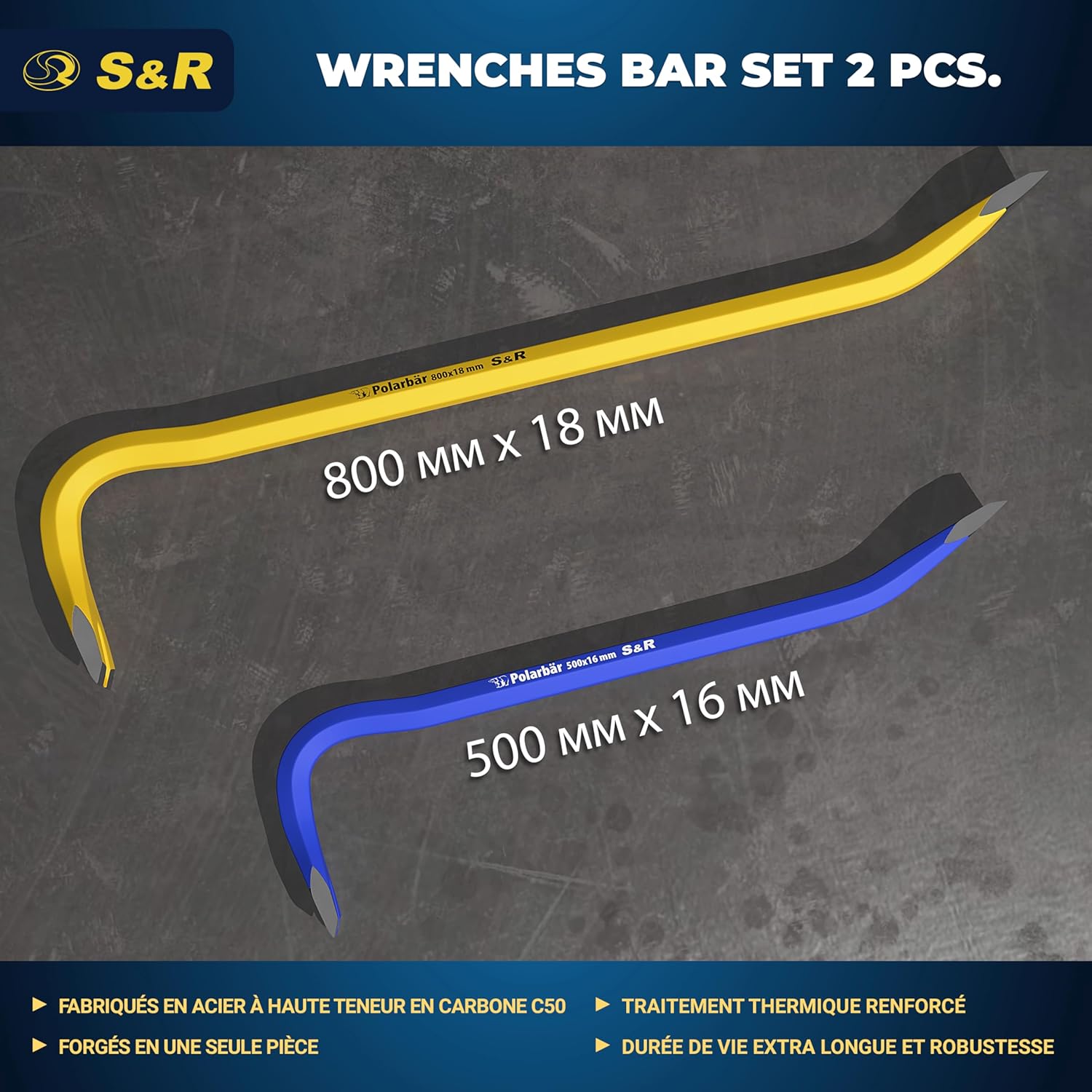 Thumbnail 1 de S&R - Kit Professionnel de Pieds-de-Biche 50 cm et 80 cm (500x16 mm et 800x18 mm) pour Démolition et Découpage