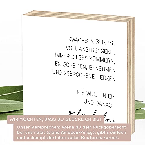 Thumbnail 8 de Wunderpixel Holzbild Erwachsen sein ist voll anstrengend – 15x15x2 cm, echtes Birkenholz, schwarz-weiß