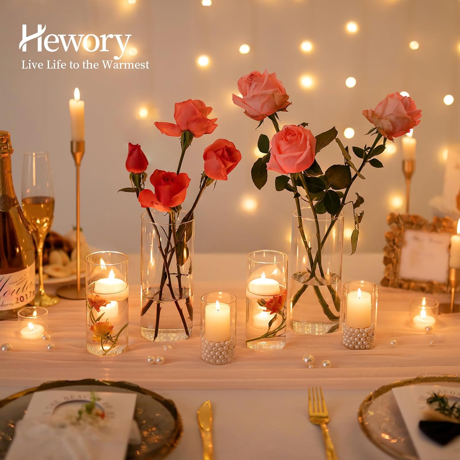 Thumbnail 1 de Hewory Glasvase Zylinder-Set (30-teilig) – Glasvasen in 10/15/20 cm für Tischdeko, Kerzen & Windlichter