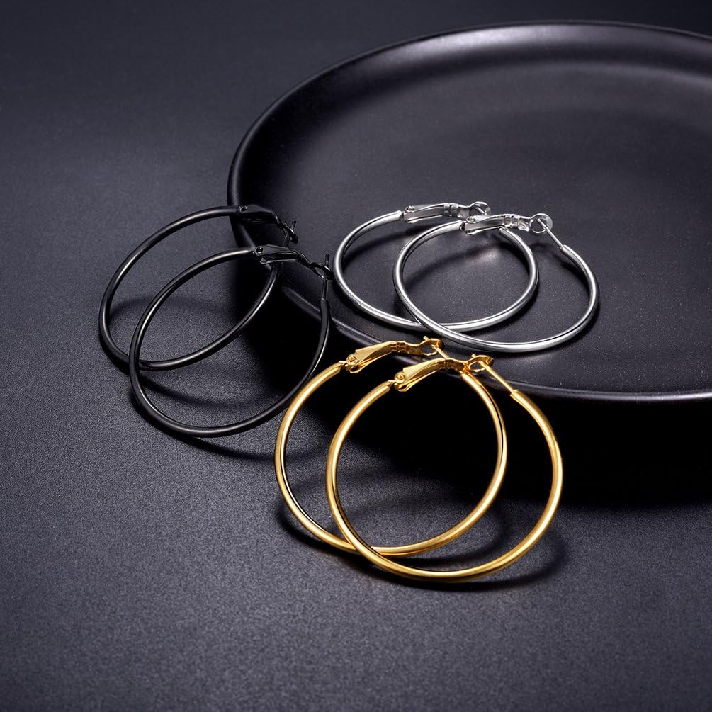 Thumbnail 5 de PROSTEEL set di orecchini a cerchio da donna in acciaio inox 316L (argento, nero e oro) con diametro 40 mm
