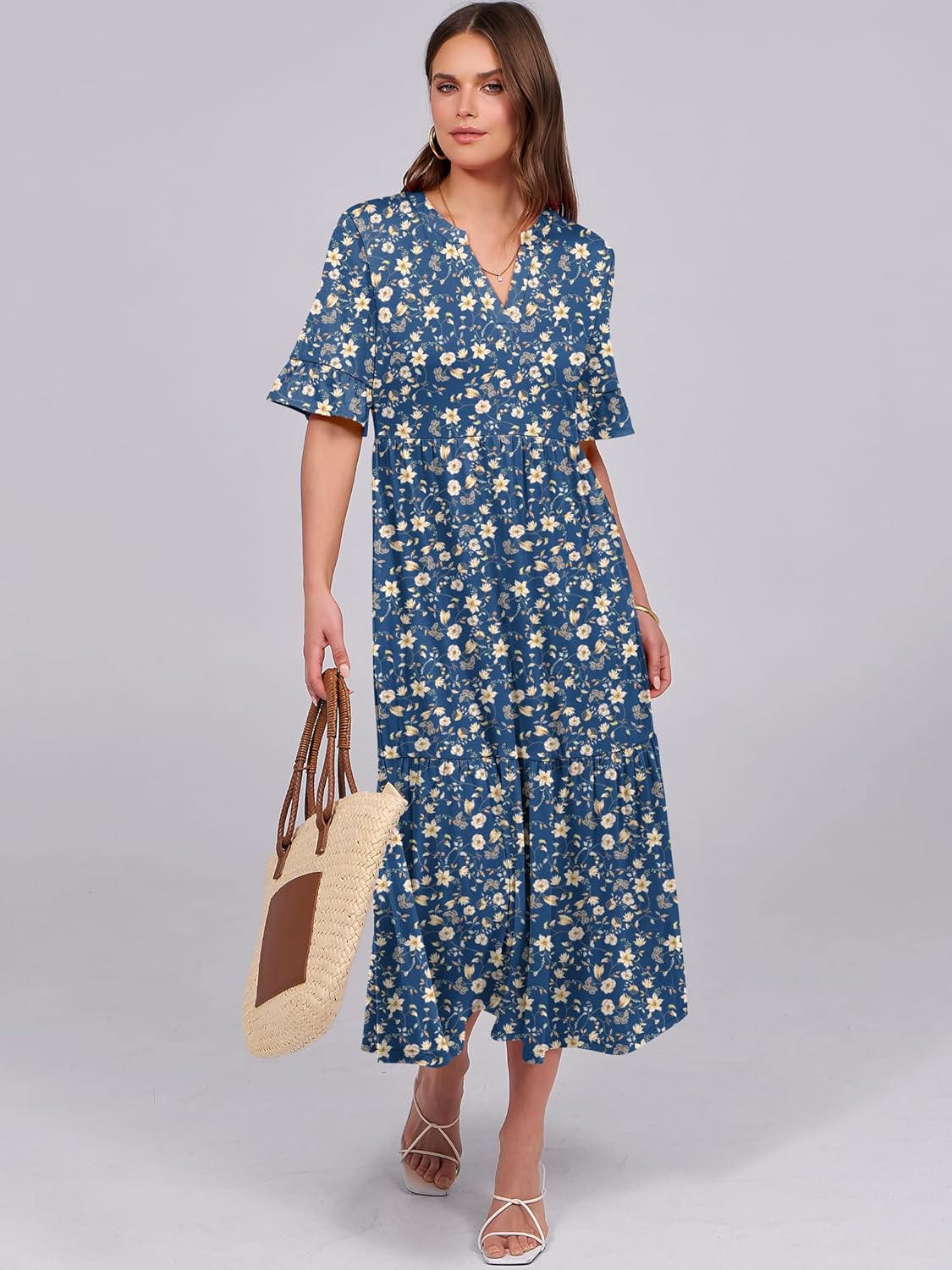 Thumbnail 5 de ANRABESS Women's Summer Maxi Dress with Ruffles, V-Neck, and Pockets