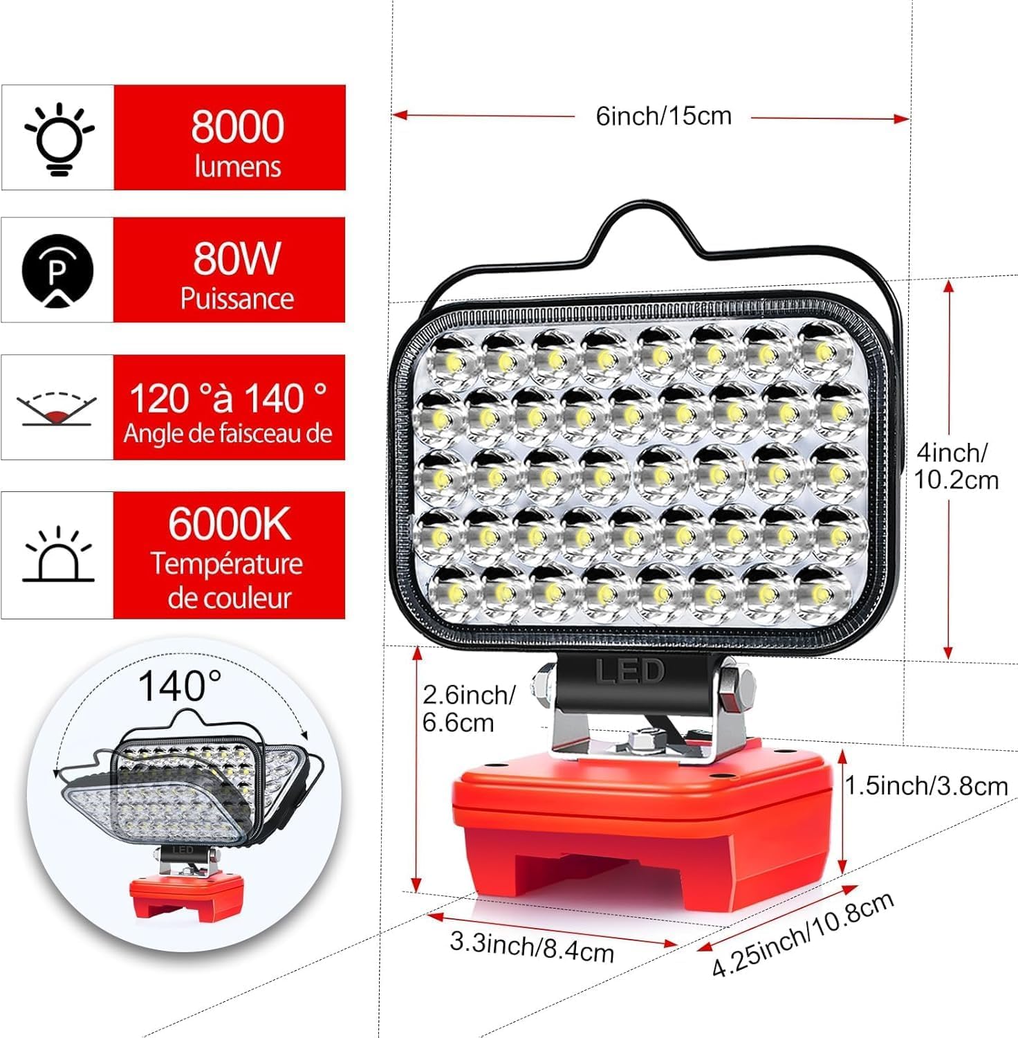 Thumbnail 4 de Edtran Lampe Led Rechargeable 80W lampe de chantier 🔦