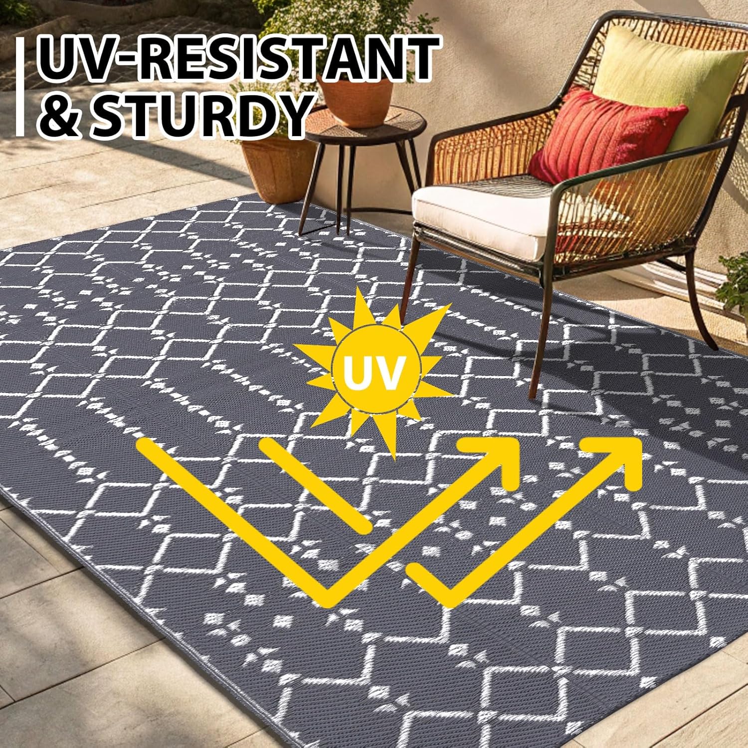 Detalle de Homaxy Tapis d'extérieur résistant aux intempéries 270 x 360 cm — Réversible, imperméable et facile à entretenir