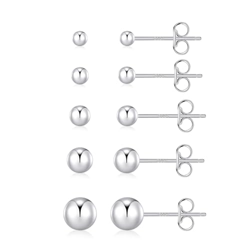 Detalle de PRETOLE Sterling Silver Stud Earrings – 3–7mm Ball Stud Set (925 Silver)
