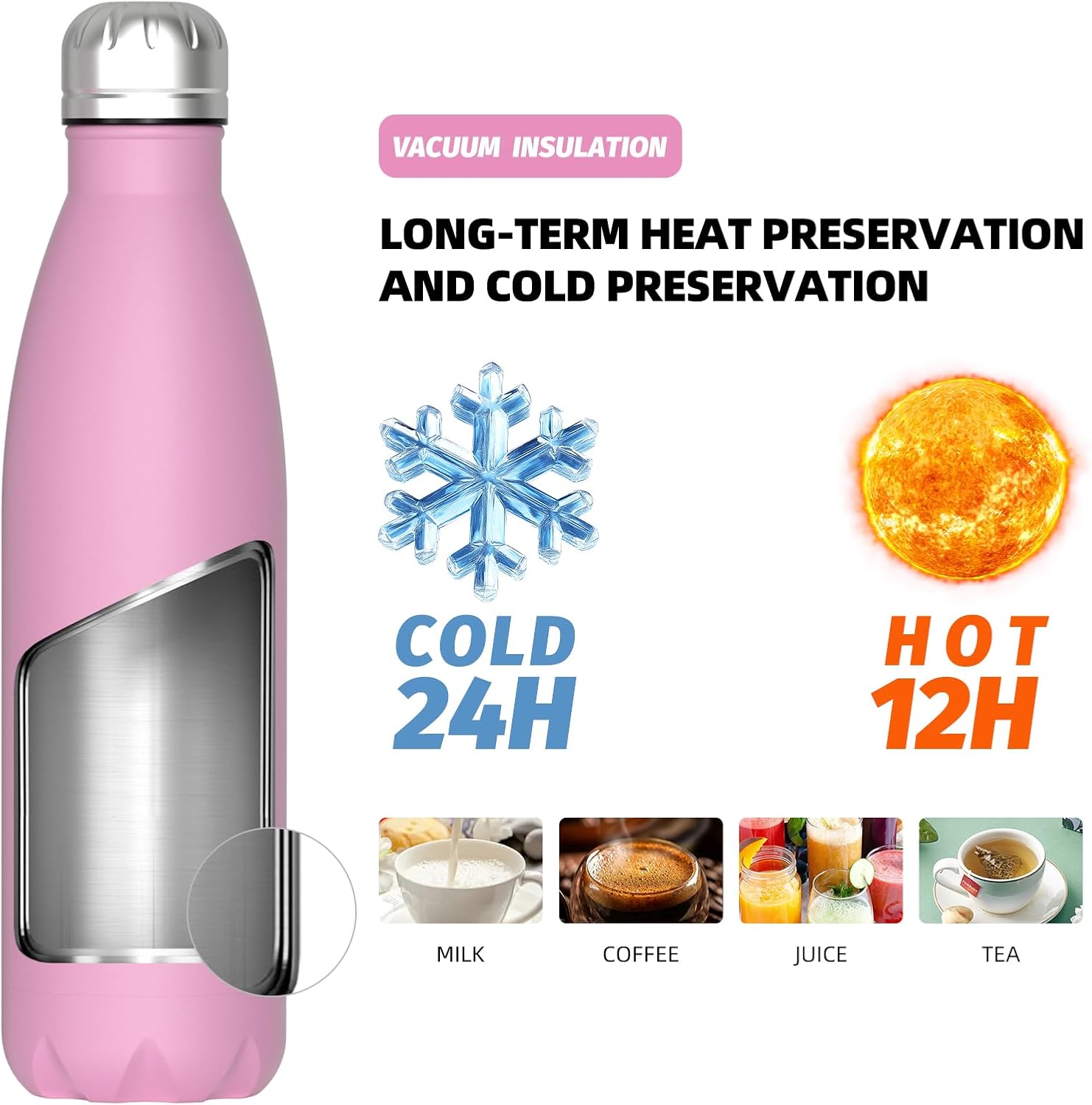 Thumbnail 3 de WATERSY Double Walled Stainless Steel Insulated Water Bottle (500ml) – Gloss Pink