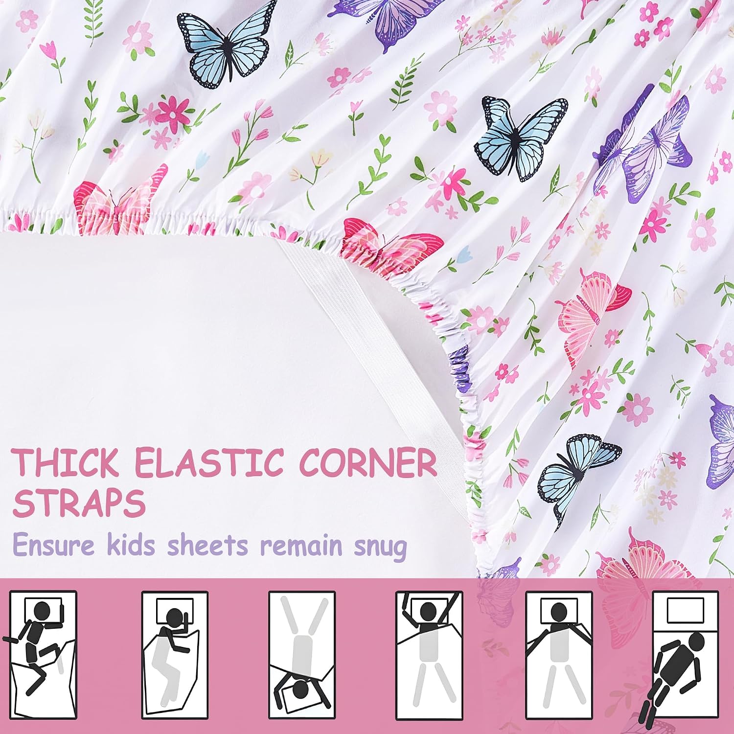 Thumbnail 6 de Softan Kids Full-Size Bed Sheet Set, Butterfly Bloom, 15" Deep Pocket