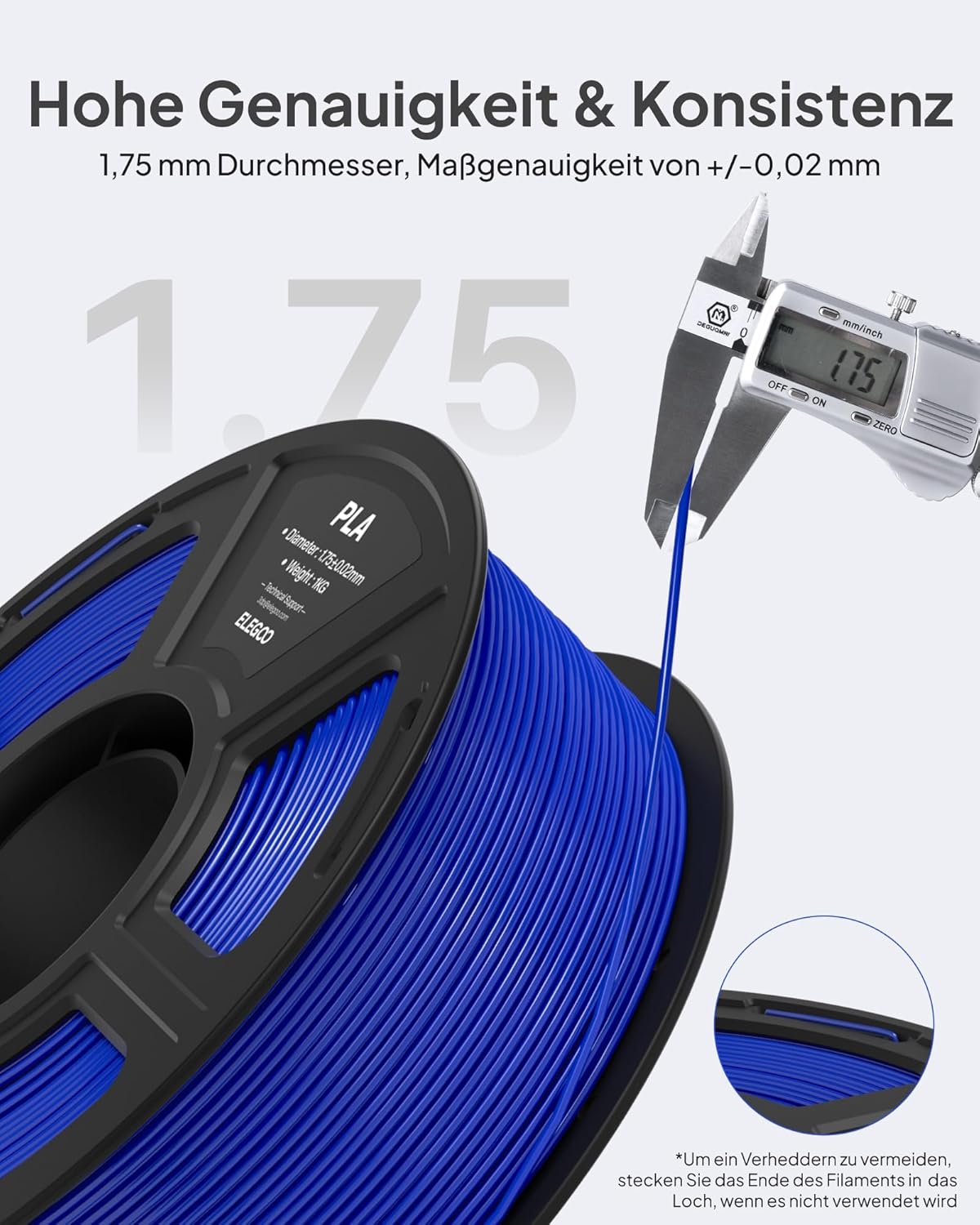 Thumbnail 1 de ELEGOO PLA Filament 1,75 mm Grau (2 kg Spule) – Maßgenauigkeit bis ± 0,02 mm