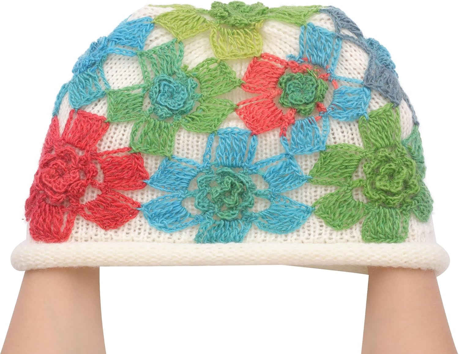 Thumbnail 4 de ZLYC Damen Winter Vintage Woll-Strickmütze Beanie Bowler Hut mit Blumenakzent (Einheitsgröße)