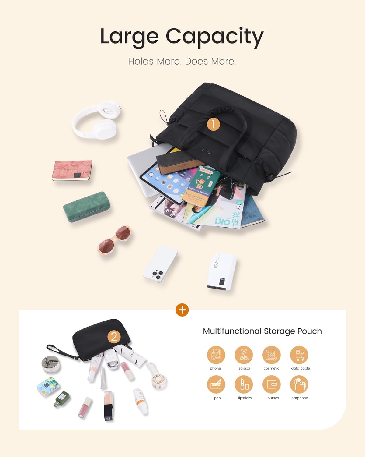 Thumbnail 3 de LOVEVOOK Women's Tote Bag: Lightweight Puffer Tote with Laptop Compartment