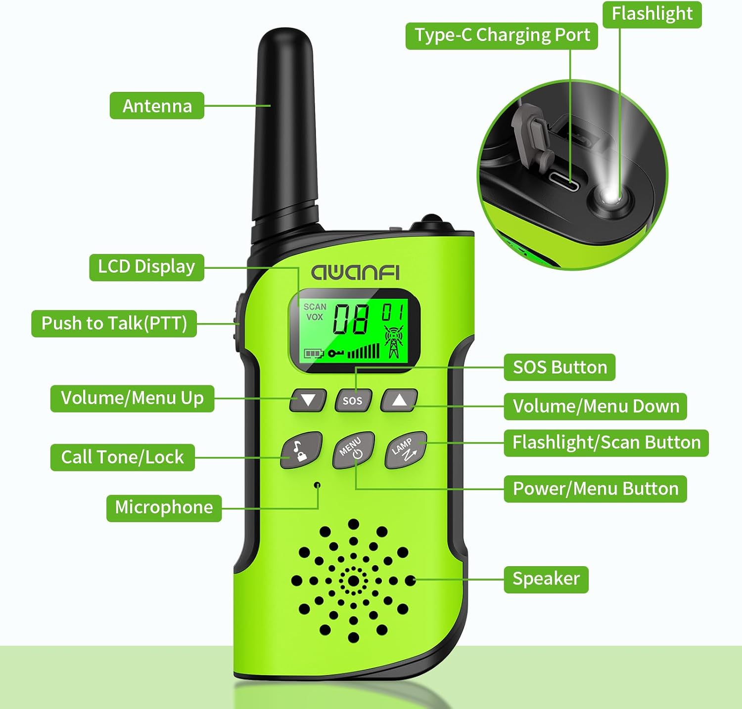 Detalle 2 de AWANFI Walkie Talkies for Kids 1000mAh