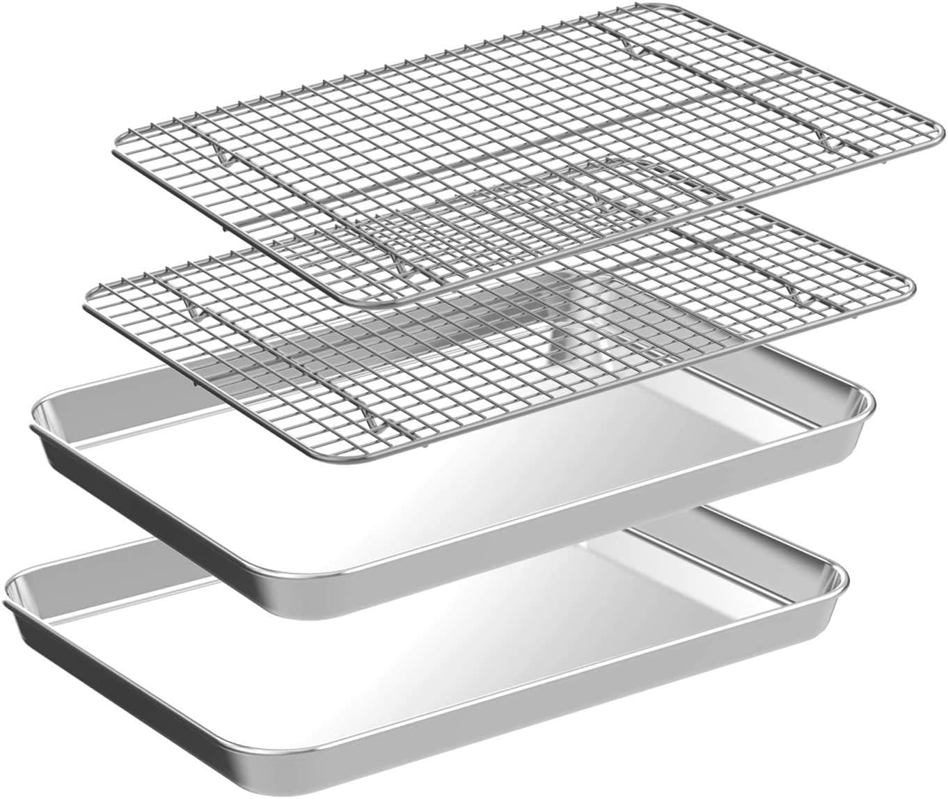 Detalle de CEKEE Quarter Sheet Pan with Cooling Rack Set — 2 Baking Sheets + 2 Racks, Stainless Steel, 12 x 9.8 x 1 Inch
