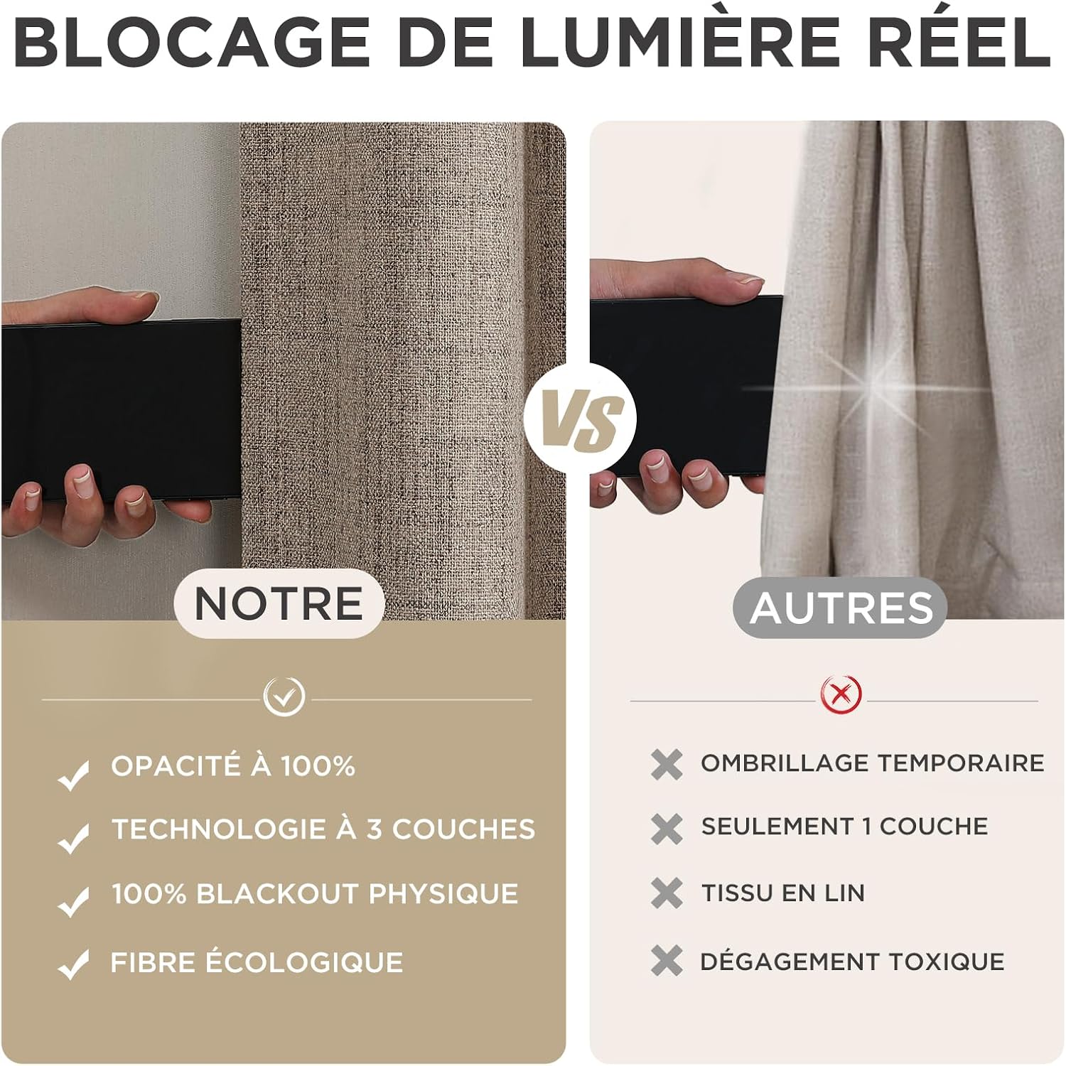Thumbnail 6 de Joydeco rideaux occultants en « lin » 140x200 cm (2 pièces) anti-UV et isolants