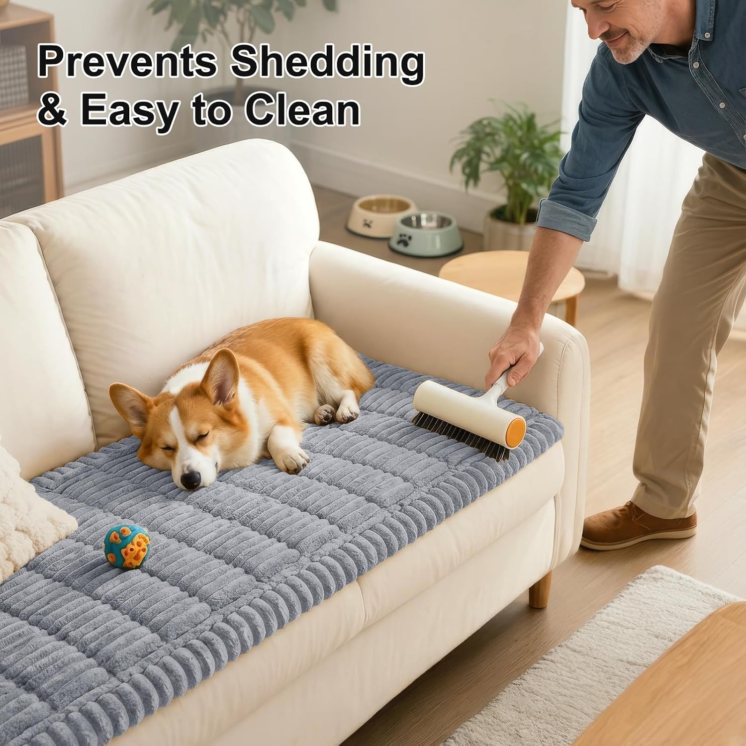 Thumbnail 6 de Smiry FLRCWDZ02 Couch Cover for Dogs, 27.6" Square, Gray Polyester