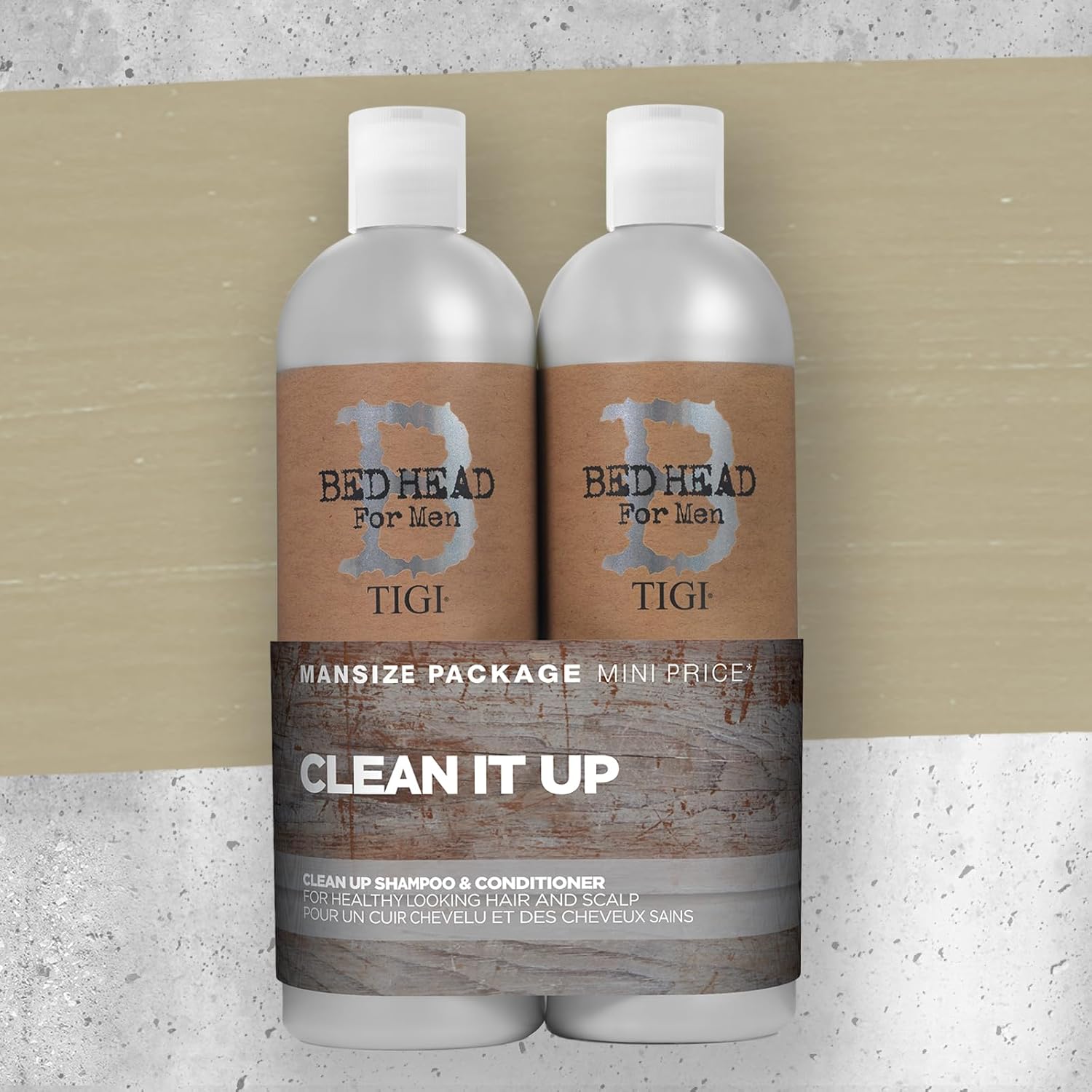 Detalle de Bed Head for Men by TIGI Clean Up Set – Tiefenreinigungsshampoo & Feuchtigkeitsspendender Conditioner, 2 x 750 ml