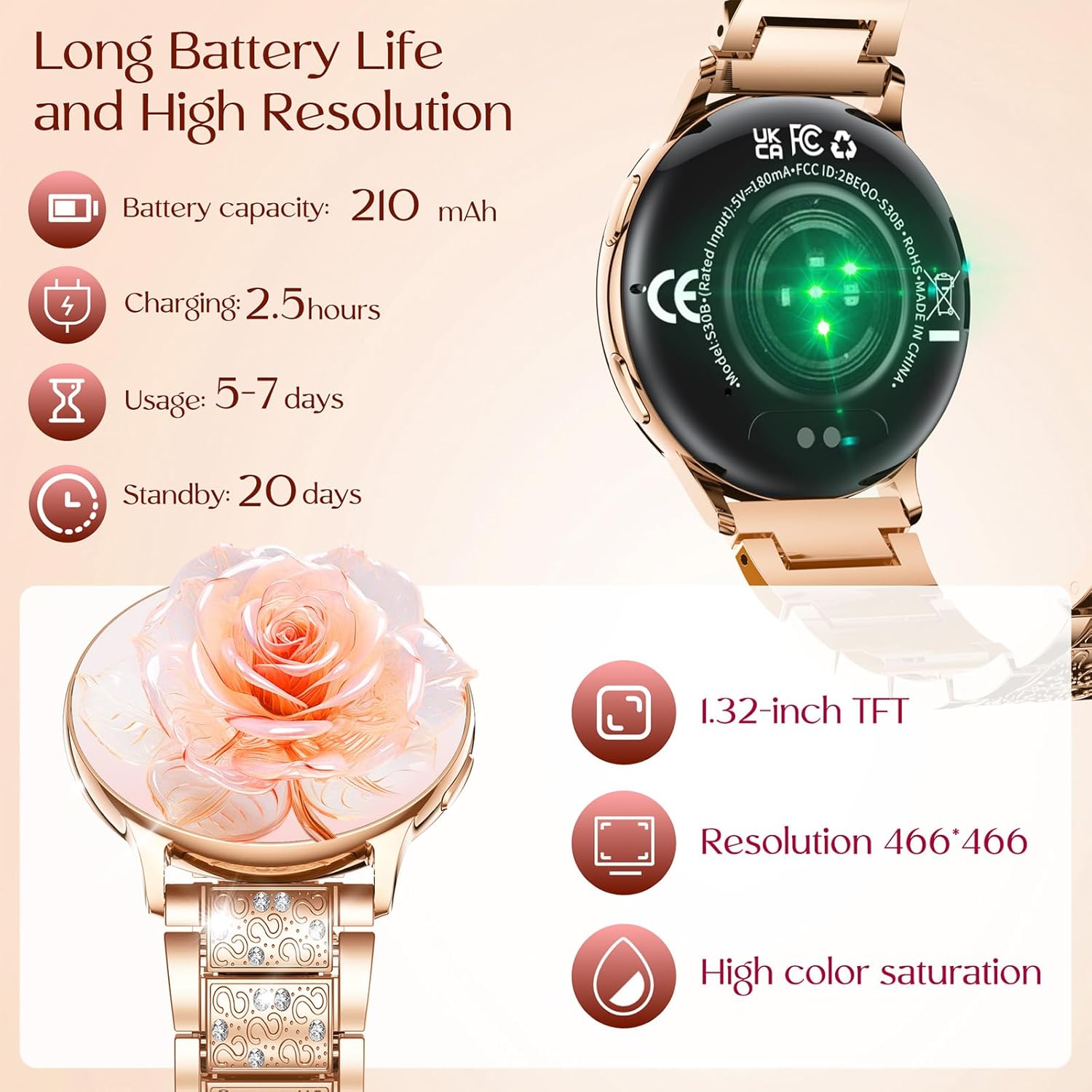 Thumbnail 3 de Montre Connectée Femme avec Appel Bluetooth 1,32" – Écran AMOLED, Suivi Santé et 100 Modes Sportifs