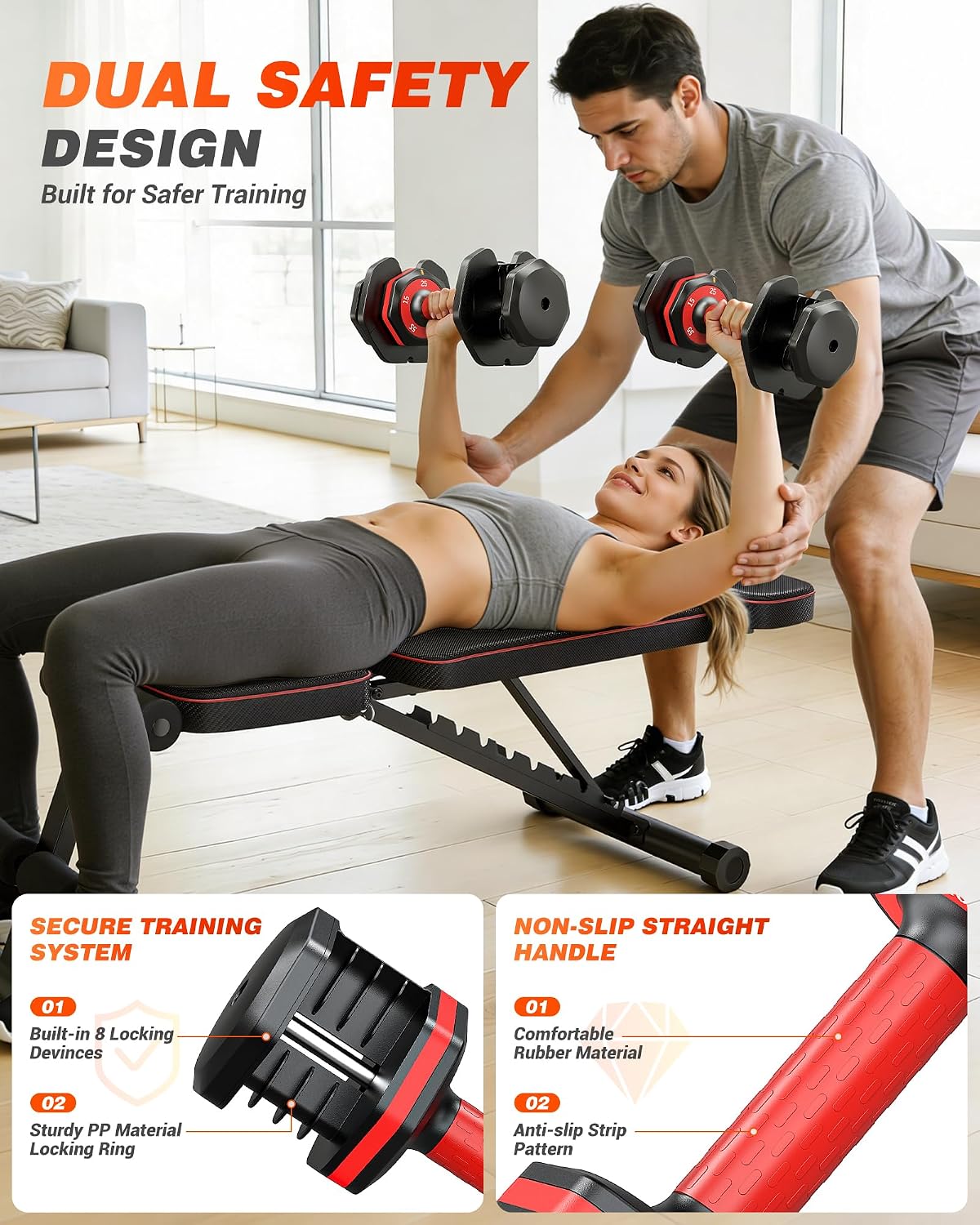 Detalle de Rendpas Adjustable Dumbbell Set of 2, 15–55 lb Quick-Lock Weights