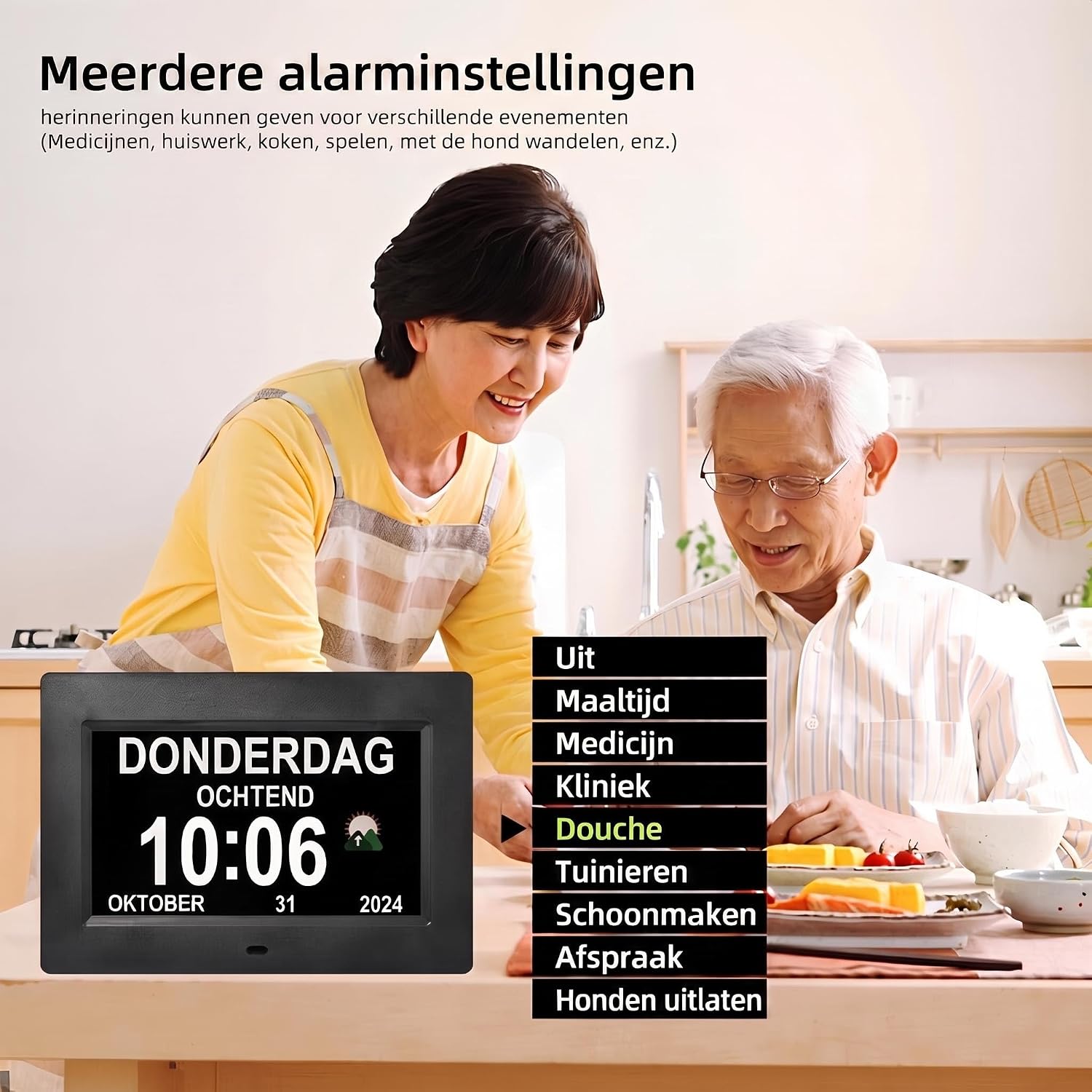 Thumbnail 5 de Memwake digitale dementieklok met 7-inch scherm, alarmen en dimbare helderheid
