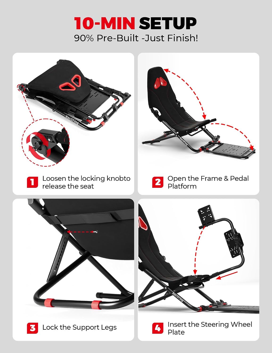 Detalle 2 de RACGTING Foldable Racing Simulator Cockpit, Steel Frame, Adjustable Setup