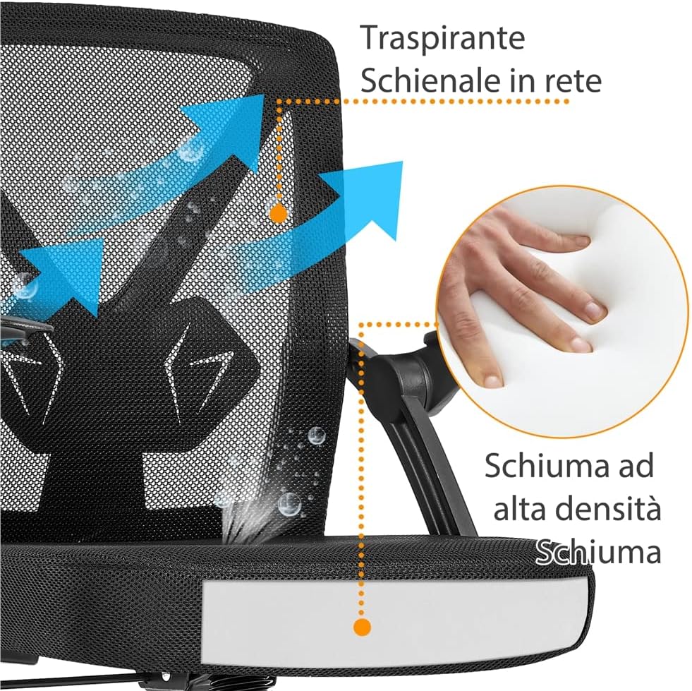 Thumbnail 5 de Yaheetech Sedia da ufficio ergonomica con supporto lombare e braccioli regolabili, schienale in rete traspirante (portata 136 kg) nera