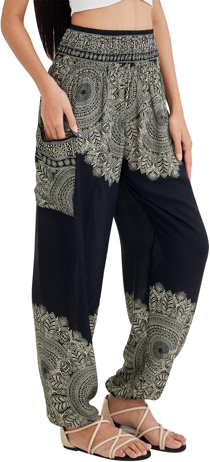 Detalle de Joob Joob Boho Pants for Women — Smocked Harem Yoga Pants with Pocket